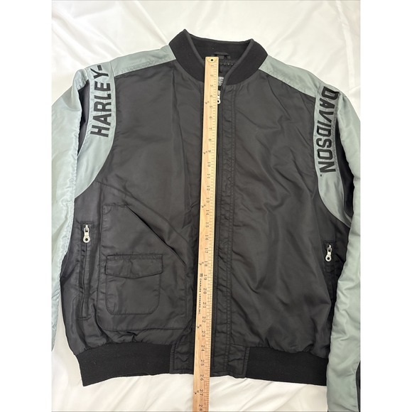 Harley Davidson Bomber Jacket Men's XL Black Gray with Big Logo Nylon Polyester - Picture 6 of 10